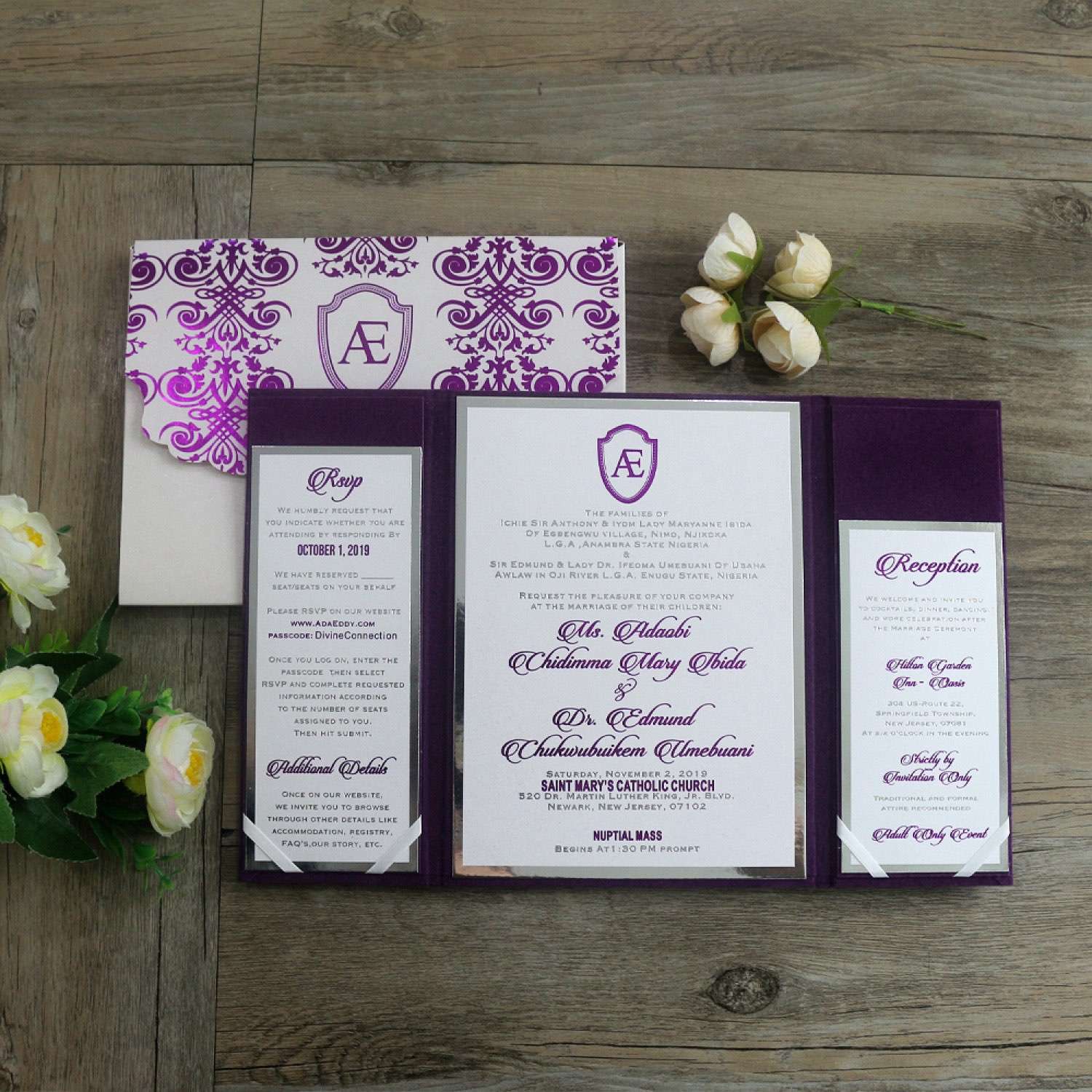 Purple Velvet Holder Invitation Card Wedding Invitation Card Personalized Custom